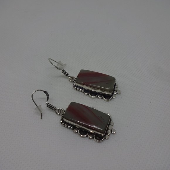Beautiful "MOOKAITE JASPER" Handmade Sterling Dangle Earrings #443 - Picture 1 of 3